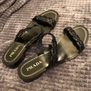 Prada Patent Leather Block Heel Sandals